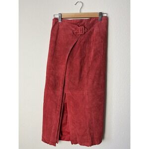 Vintage 90s Betty Hanson Belted Red Skirt‎ Sz 8 Suede Leather High Waisted Retro